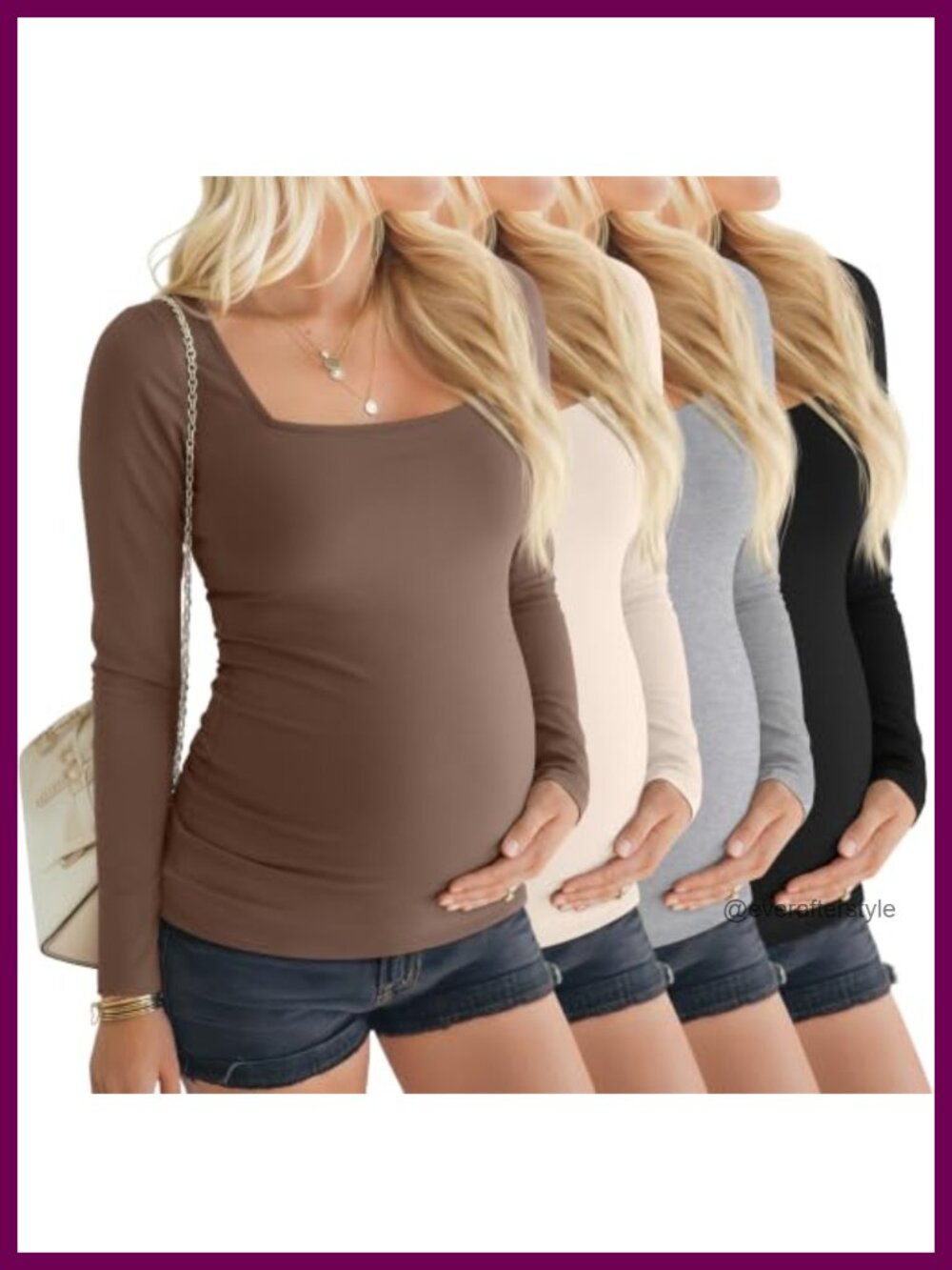 Maternity Long Sleeve Square Neck Shirts 4 Pack